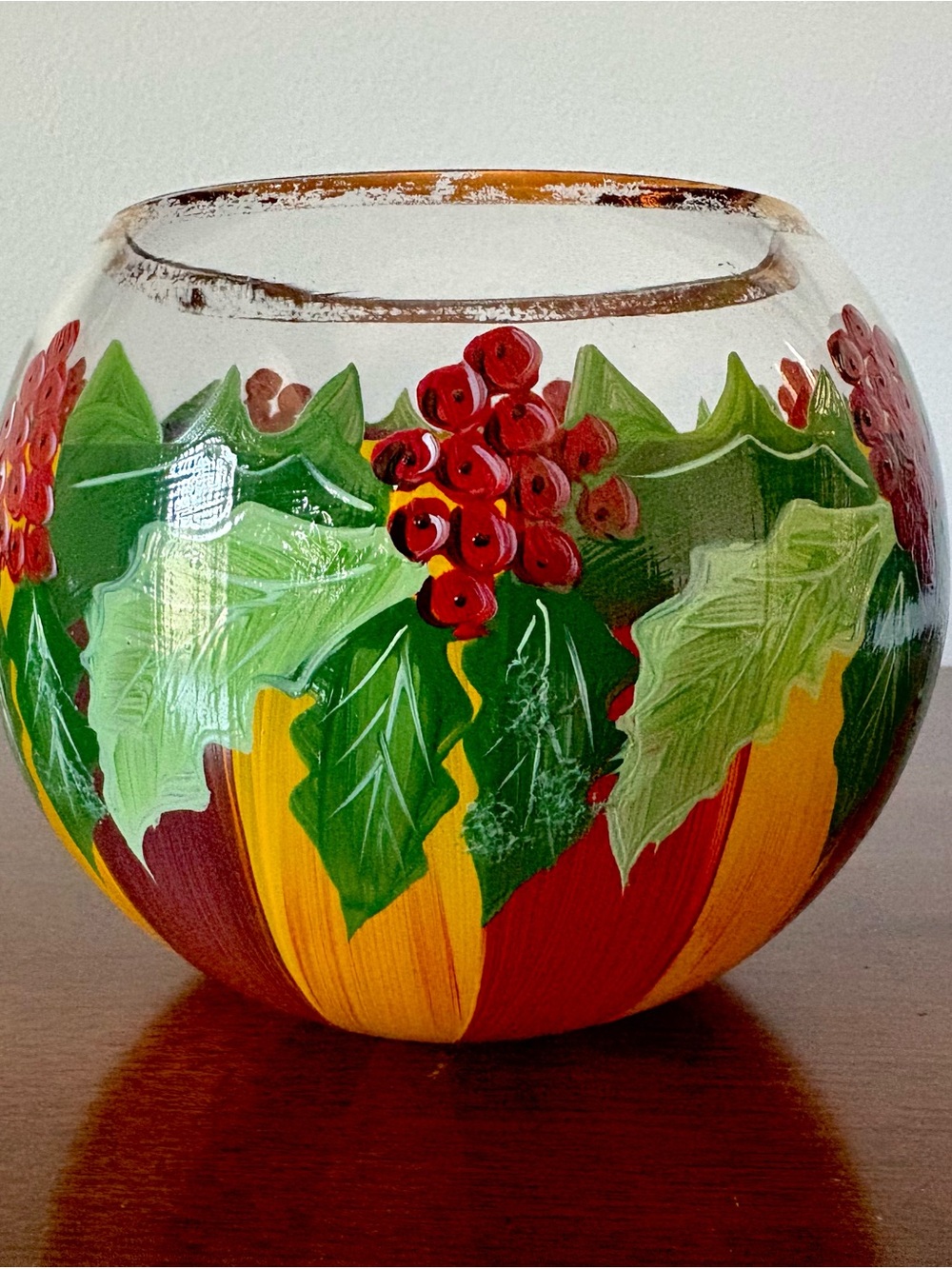 Mackenzie Childs Hand-Painted Holiday Glass Candle holder/Candy  Size Large